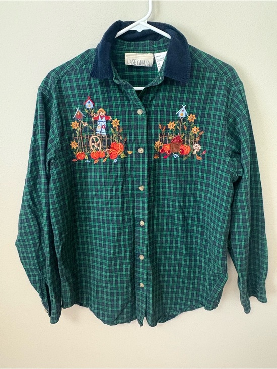 Casey & Max Tops - Vintage Fall Gingham Button Down Corduroy Halloween Mushroom Cottagecore